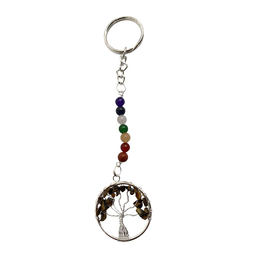 7 Chakra Tree of Life Keychain, 15x3cm, Tiger's Eye