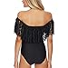 Memory baby Women's One Piece Monokini Swimsuit Ruffled Vintage Off Shoulder Swimwear Bodysuit Black