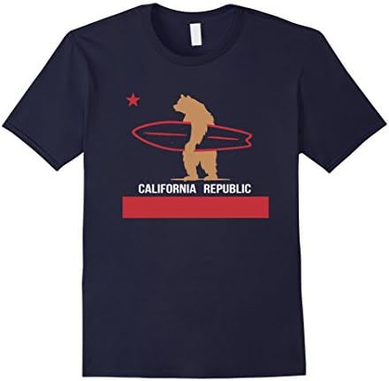Men's California Surfboard Republic T Shirt - Funny Bear XL Navy