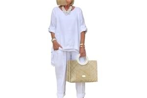 Xernbit Women's Linen Two Piece Pants Suit Cotton Linen Long Sleeve Shirts and Wide Leg Trousers Casual Loose 2 Piece Outfits