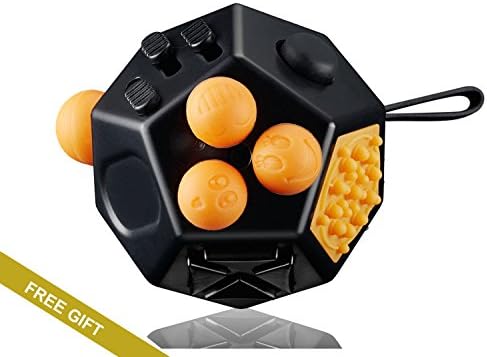 Fidget Cube 12 Sides Dodecagon Toy Stress and Anxiety Relief Relax for Children and Adults A.D.D/A.D.H.D/O.C.D and Autism Focus Distraction (Black)