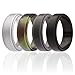 ROQ Silicone Wedding Ring for Men, 4 Pack Silicone Rubber Band Step Edge - Black, Grey, Camo, Silver - Size 9