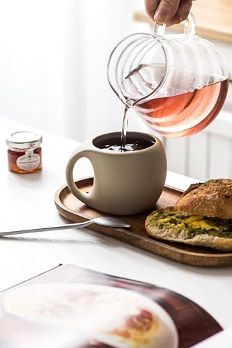 8oz Ceramic Coffee Mug with Acacia Wood Saucer, 240 ml Espresso Cups Set for Latte, Cappuccino, Tea, Unglazed Porcelain Arty Coffee Cup for Home or Office