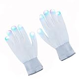ZPTONE LED Gloves Finger Lights Fingertips Flashing 3 Colors 6 Modes Black Rave Gloves Halloween Costume Party Favors Light Up Toys Novelty Christmas Gift (White)