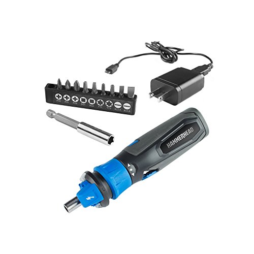 HAMMERHEAD 4V Lithium Rechargeable Screwdriver with Patented Circuit Sensor Technology and 9-Piece Bit Kit
