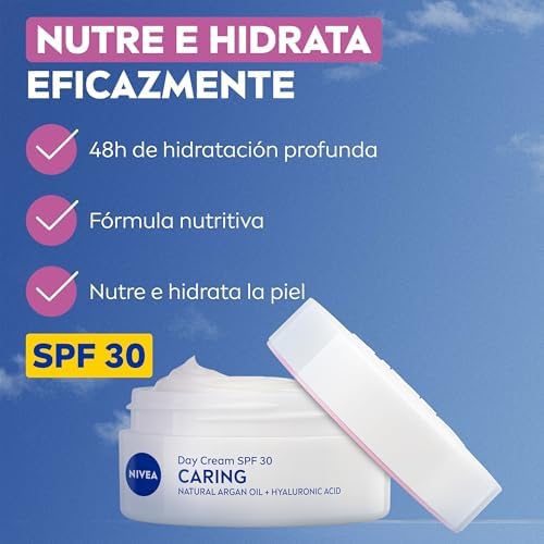 Crema de Día Nutritiva - Crema Facial Hidratante - Hidratanta y Previene las Manchas - Protección Solar PF30 - Aceite de Almendra y Extracto de Magnolia Natural - Piel Seca y Sensible - 50 ml