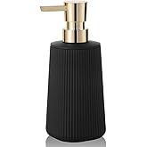 Small Soap Dispenser for Bathroom and Kitchen, Modern Farmhouse Striped Style Plastic Hand Soap Dish Soap Dispenser with Pump Matte Black and Gold
