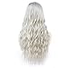 Silver Gray Ombre wigs Dark Roots Long Curly Synthetic Hair for Women Party Cosplay Accessories (Silver Gray)