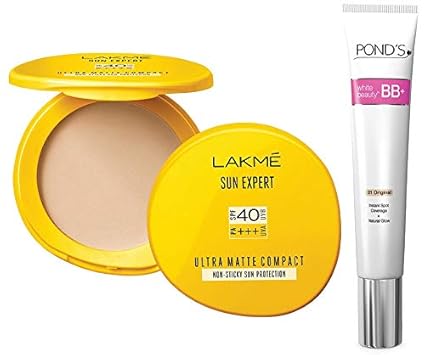 Lakme Sun Expert Ultra Matte SPF 40 PA+++ Compact, 7g & Pond's White Beauty BB+ Fairness Cream 01 Original, 18 g