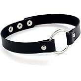 Zoestar Black Leather Choker Necklaces Circle Adjustable Collar Necklace for Women