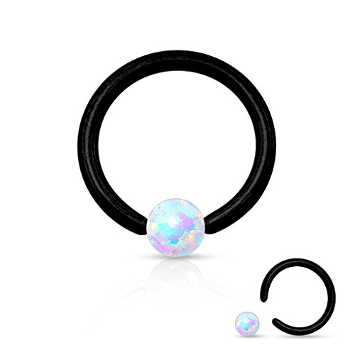 1 - 16 Gauge 5/16" 3mm Synthetic Opal Ion Surgical Steel Captive Bead Ring C259 (Black)
