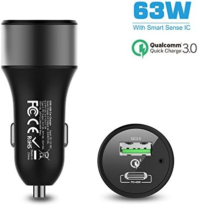 FahanTech QC3.0 Car Charger with 45W USB-C Output (45W PD) for iPhone and Samsung, Macbook and other USB-C devices (18W+45W)