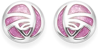 Sterling Silver Scottish Rennie Mackintosh Glasgow Rose Flower Stud with Pink Enamel - 8mm