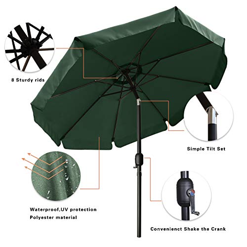 MasterCanopy 230 cm Sonnenschirm mit Volant Patioschirm Gartenschirm Terrassenschirm Tischschirm Martkschirm, Dunkelgrün – Bild 4