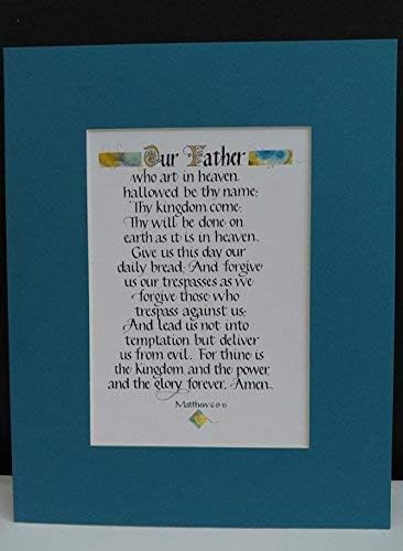 Our Father who art in heaven… Matthew 6:9-13 - calligraphy print in 8" x 10" mat, Hand-lettered Christian Calligraphy, Bible Scripture Print of Christian Wall Art - 1223PHM000B22