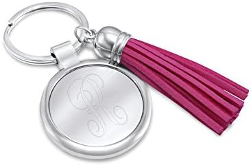 Personalized Monogrammed Keychain Stainless Steel Fucsia Tassel -The Letter R