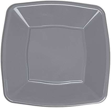 Square Dinner Party Plates Lightweight Disposable Plastic 10 Colours - 9"/23cm (Silver)