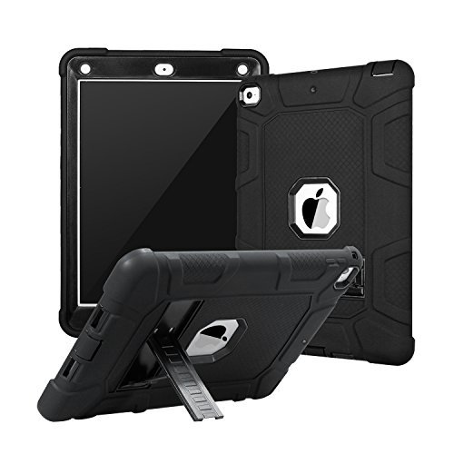 IPad 9.7 2017 Case,Three Layer Heavy Duty Full Body Protective Case with Kickstand for Apple New iPad 9.7 Inch 2017 Model (001, Black)