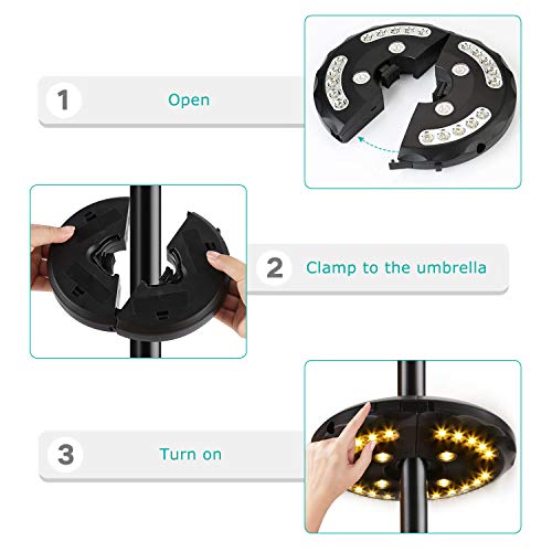 Patio Umbrella Light Warm White 3 Lighting Modes Cordless 24 LED Lights,4 AA Battery Operated Umbrella Pole Light for Patio Umbrellas Camping Tents or Outdoor Use - Thumbnail 3