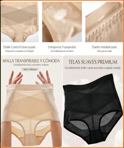2 Piezas Ropa Interior Mujer, Panties para Mujeres, Calzon Antideslizante, Fajas Postparto Calzones de Mujer, Bragas Mujeres Cintura Faja Postparto, Faja Post Parto y Post Cesarea, Control de Abdomen