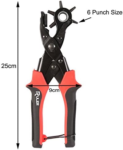 Ruler Leather Hole Punch Tool Easily Punches Perfect Round Holes Sturdy for Belt Watch (Red)