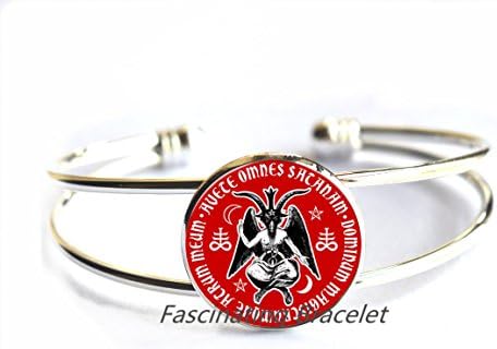 Fashion Bracelet,Newest Baphomet Devil Glass Art Bracelets Chain Pagan Satan Bracelet for Women and Men, AE0048
