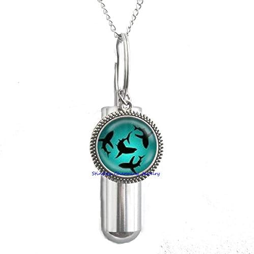 stintless charming JewelryCircling Sharks URN Cremation URN Necklace Glass Dome Cover Jewelry Charm Round Circle,Shark Jewelry Ocean URN Ocean Gift Sea URN Birthday Gift Ocean-JP251
