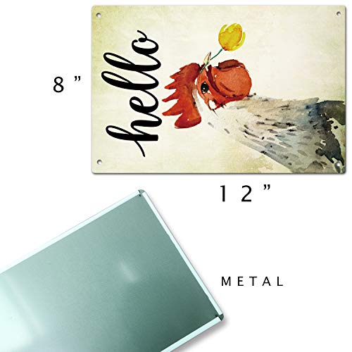 Agantree Art Hello Farm House Chicken Fowl Garden Yard Metal Sign Outdoor Decorative Metal Plaque 12 x 8 Inch - Thumbnail 5