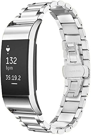 MKFY fitbit charge 2 replacement wristbands Stainless Steel Band for Fitbit Charge 2 Strap Butterfly Buckle Large Size for 6.7" -8.1" Wrist(Silver-Large)
