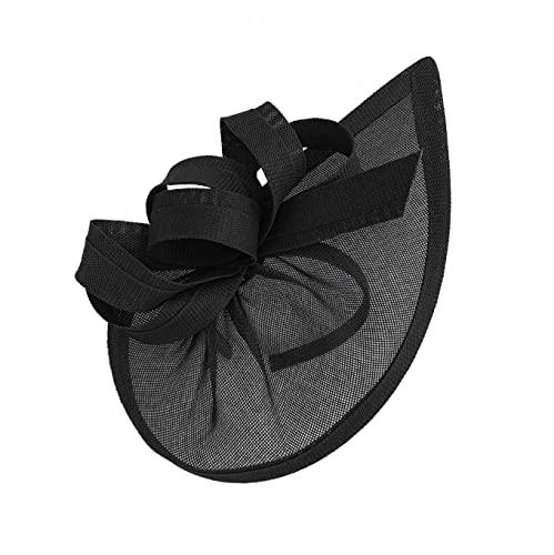 Caprilite Veganer Bibi-Hut auf Stirnband für Hochzeit, Pferderennen, maßgefertigter Sinamay-Rand, Schwarz , One size