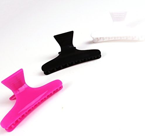6Pc Hairdressers Hair Claw Grips in Black, Pink & White | Large Butterfly Clips