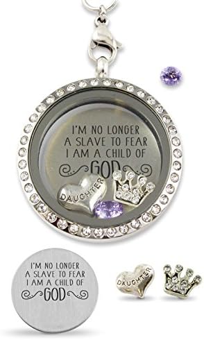 "I am a Child of God" Floating Charm Living Memory Locket Magnetic Closure 30mm Stainless Steel Pendant Necklace with Crystal Charms