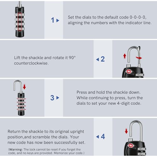 T Tersely （4 Pack）TSA Approved Luggage Combination Locks, 4 Digit Combination Padlock with Alloy Body TSA Lock for Travel Bag, Suit Case, Lockers, Gym, Bike Locks or Other