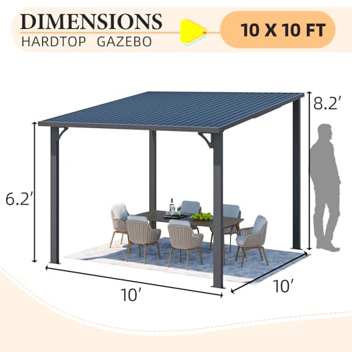 AECOJOY 10x10 Heavy Duty Hardtop Gazebo, Lean-to Wall Mounted Metal Pergola with Galvanized Steel Roof image 19