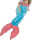 Mermaid Tail Blanket w/ Zipper - Soft Plush Comfortable Warm & Lightweight Blanket for Kids and Adults by Silver Lilly (Blue/Coral, Youth)