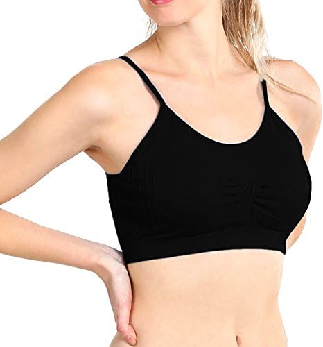 2pc One Size Seamless Cropped Sport Cami Bra Spaghetti Removable Pads Black