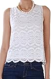 Humble Chic Women's Scallop Lace Blouse - Ivory - MEDIUM - Scallop Cropped Tank Sleeveless Blouse, I