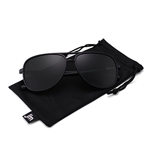 Retro Polarized Aviator Sunglasses Mirror Lightweight Eyeglasses for Men Women (Matte Black / Polarized Grey)