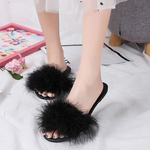 Plush Slippers for Women，Londony Soft Plush Fleece House/Outdoor Slippers Memory Foam Slip On Anti-Skid Sole Black - Thumbnail 5