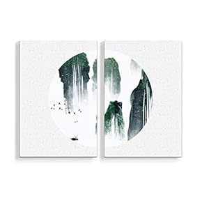 2 Panel Chinese Traditional Landscape Painting Home Wall...
