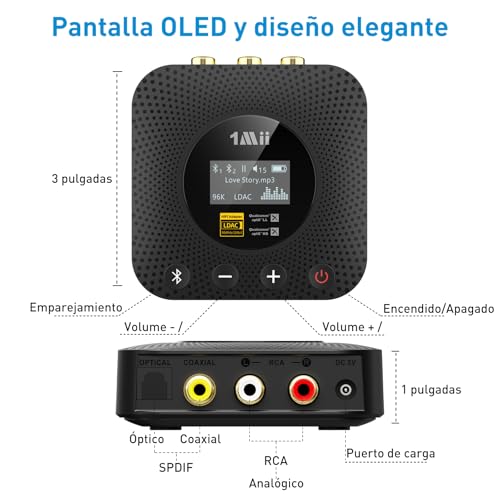 1Mii B06HD+ Bluetooth 5.3 High Resolution Music Receiver for Home Stereo with LDAC, HiFi Bluetooth Audio Adapter with Audiophile DAC, Volume Control, aptX HD, OLED Display