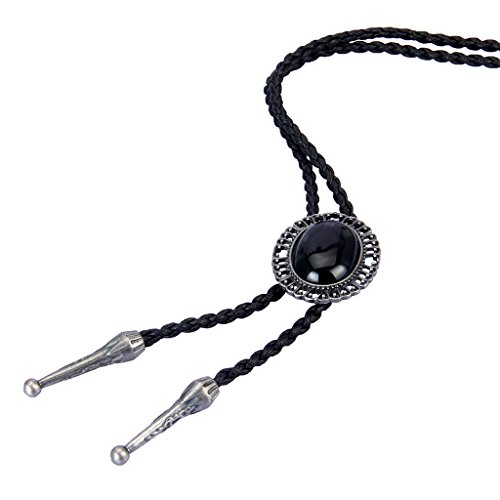 COOLLA Bolo tie- Handmade Round Shape Western Cowboy Black Vintage Turquoise Pendant Women,Men (Silver) - Thumbnail 4
