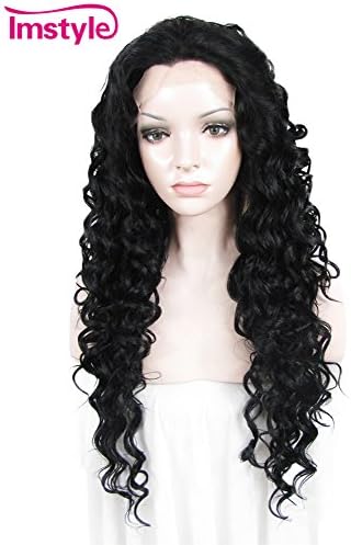 Imstyle High Density Quality Hair Wigs Jet Black Long Curly Synthetic Lace Front Wig