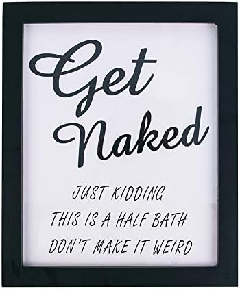 Waahome Funny Bathroom Get Naked Sign Wood Framed Farmhouse Bathroom Wall Decor