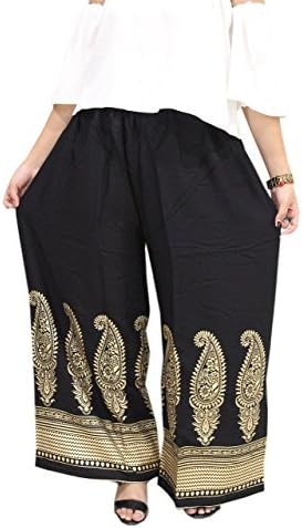 DAMEN MODE Women's Designer Palazzo Pants Flared Free Size Palazzo Printed Black Palazzo Golden Design Free Size Black