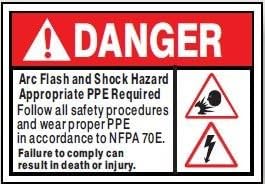 Noticester AF-651624 "DANGER" Arc Flash Shock Hazard Vinyl Sticker Sign PPE Required NFPA