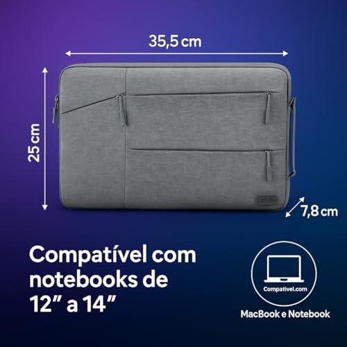 Case Capa Bolsa Pasta Para Notebook 12, 13, 14, 15 e 16 Polegadas Impermeável C/Alça Interior Aveludado Compatível MacBook Dell Lenovo Asus HP Ideal Trabalho Estudo Viagem (12, 13 e 14 Polegadas)