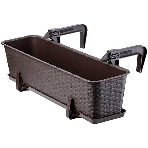 KADAX Balkontopf mit Untersatz, Pflanzkasten, Balkonkasten mit Wasser Öffnungen, Blumenkasten für Rosen, Oleander… – Bild 6