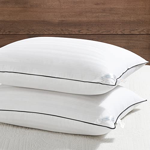 downluxe Bed Pillows Standard Size Set of 2-100% Breathable Cotton Cover, Premium Hotel Collection Soft Down Alternative Pillows for Sleeping, 20 X 26