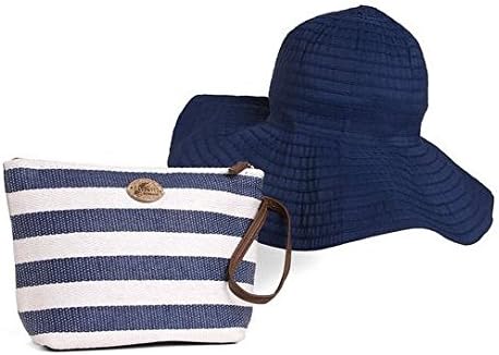 Cappelli Straworld Striped Pack-A-Hat Sun Hat with Carrying Pouch (Navy &amp; White)